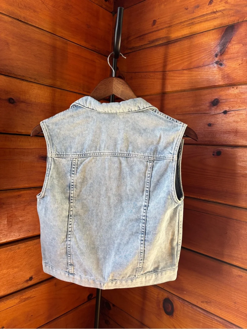 H&M Girls Blue Denim Vest Button Front Collared w/ Pockets Size 7